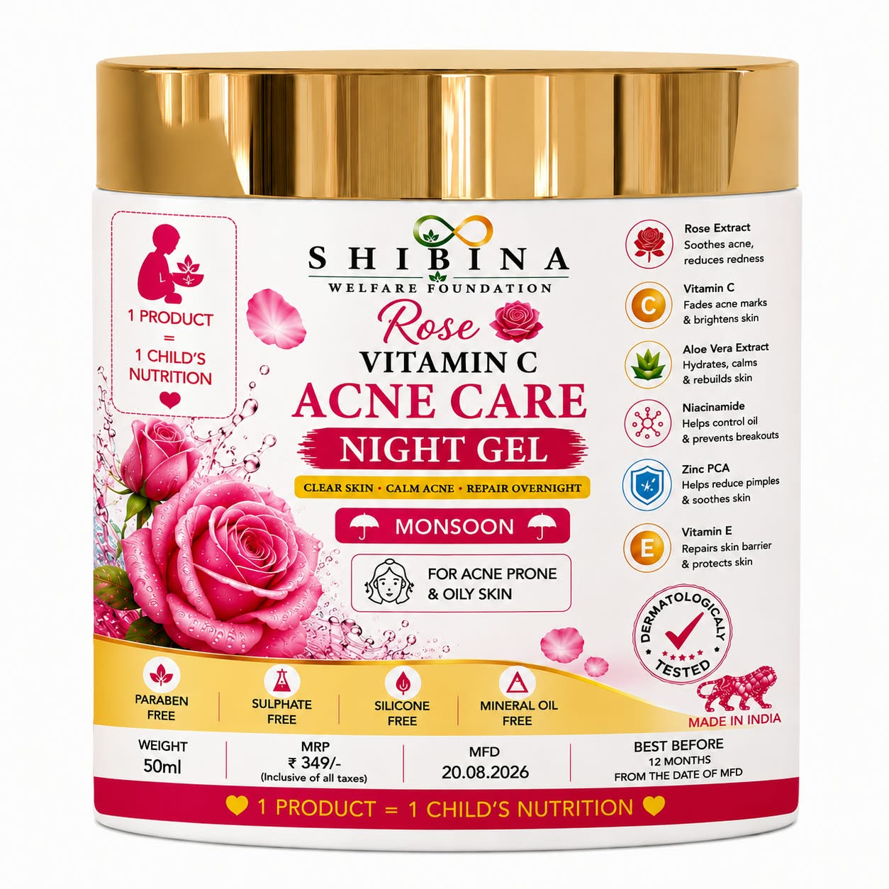 Shibina Rose Vitamin C Acne Care Night Gel ( Monsoon)