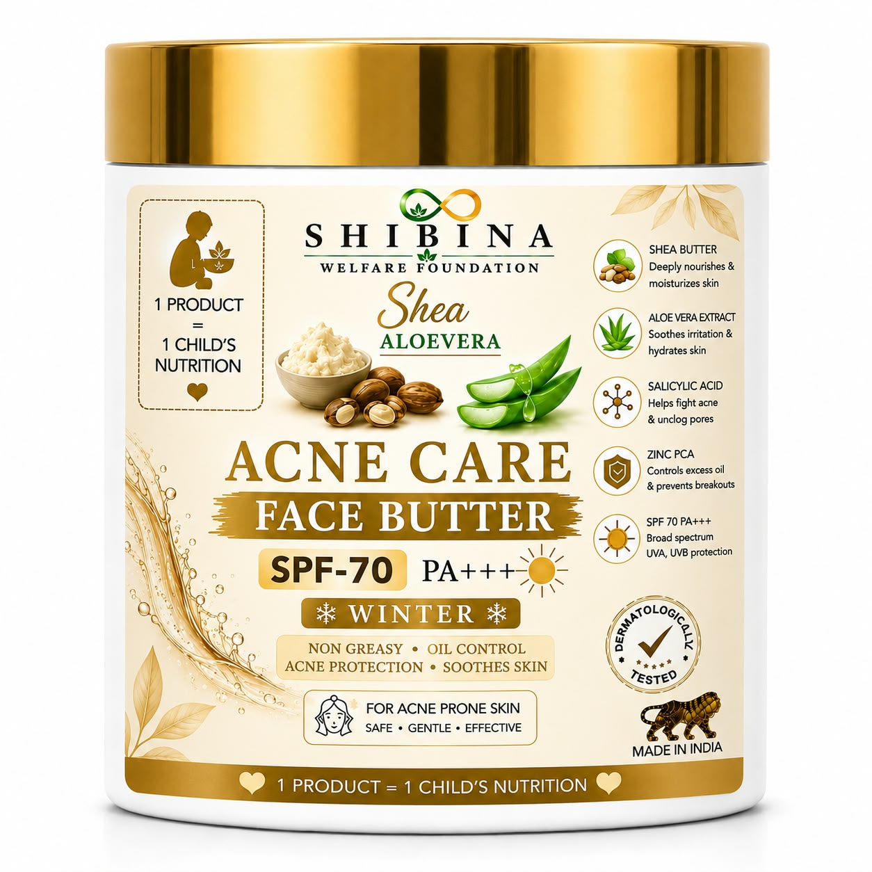 Shibina Shea Aloevera Acne Care Face Butter SPF-70 PA+++ (Winter)