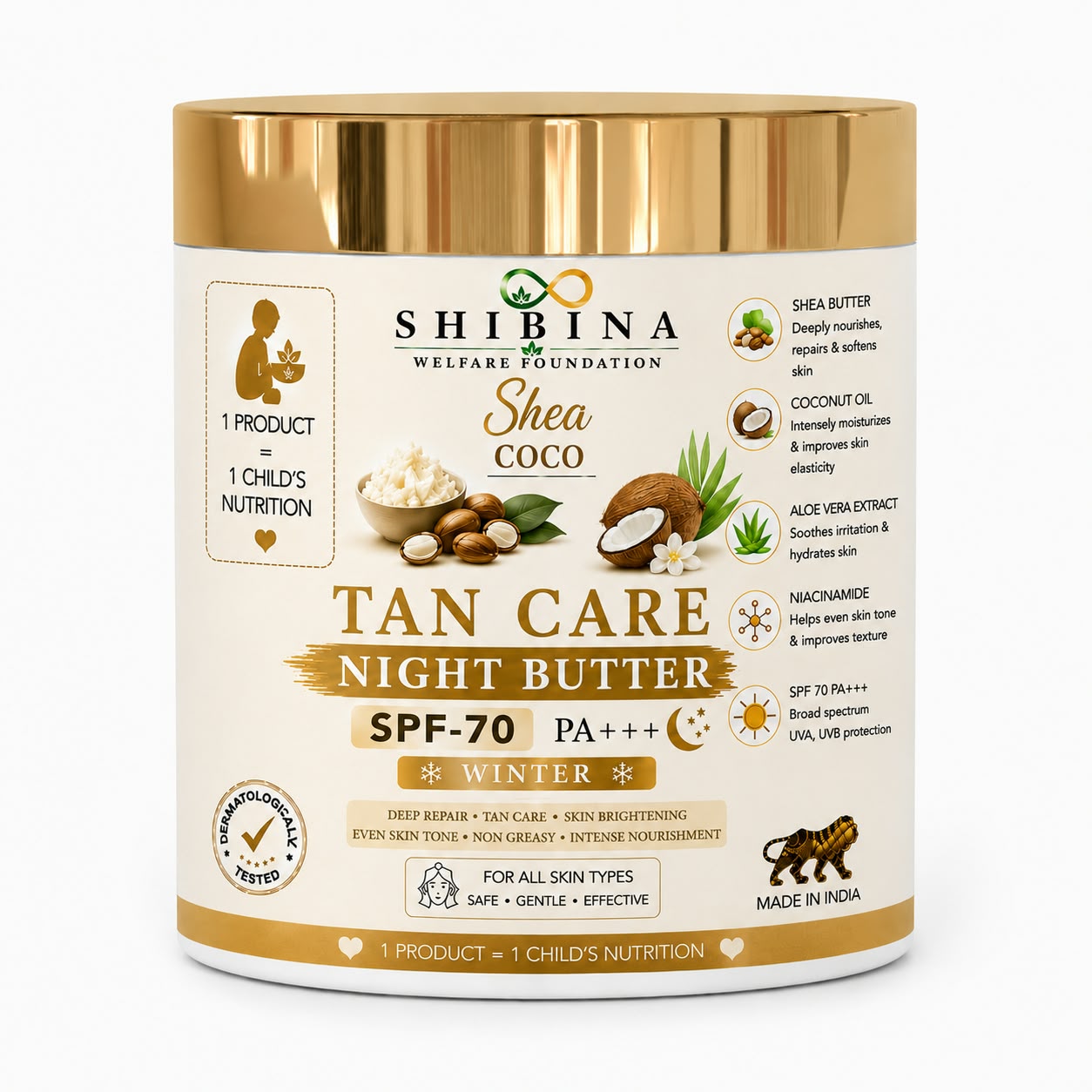 Shibana Shea Coco Tan Care Night Butter SPF-70 PA+++ (Winter)