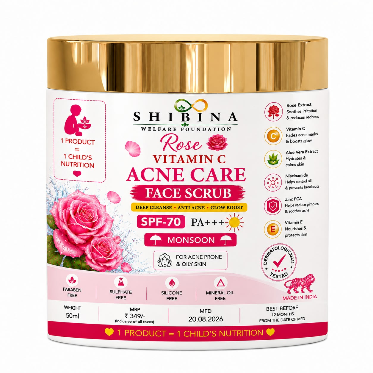 Shibina Rise Vitamin C Acne Care Face Scrub SPF-70 PA+++ (Monsoon)